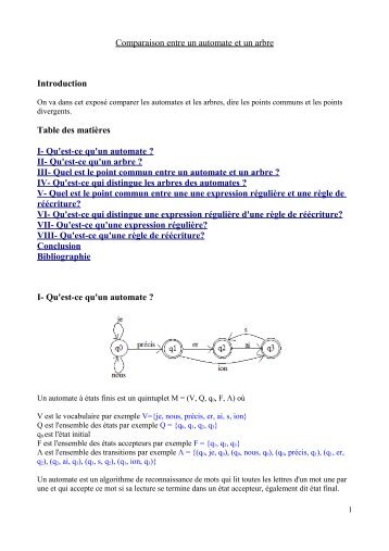 Comparaison entre un automate et un arbre Introduction Table des ...