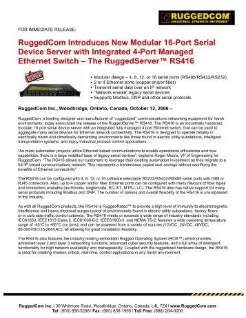 RuggedCom Introduces New Modular 16-Port Serial Device Server ...