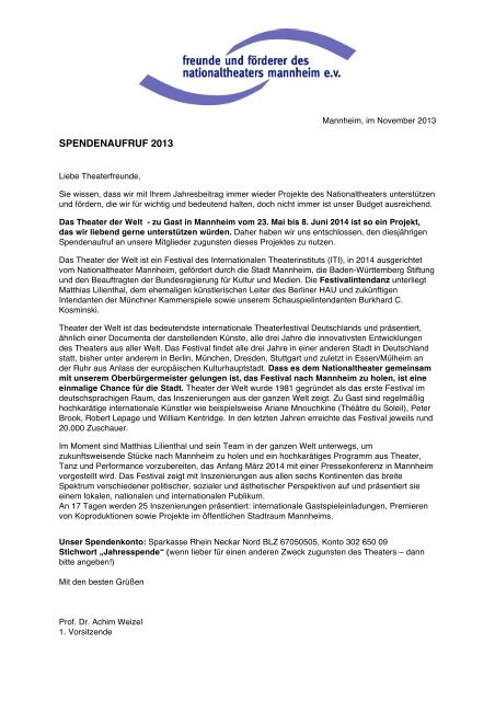 Spendenbrief - Freunde und Förderer des Nationaltheaters ...