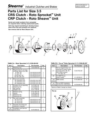 Parts List for Size 3.5 CRS Clutch - Roto ... - Stearns - Rexnord