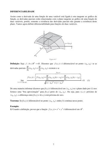 7 DIFERENCIABILIDADE Assim como a derivada de uma função de ...