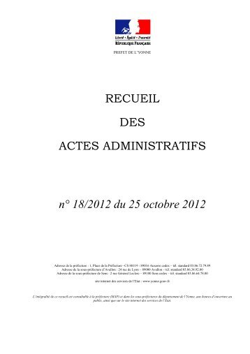 Recueil nÂ°18 du 25 octobre 2012 - PrÃ©fecture de l'Yonne