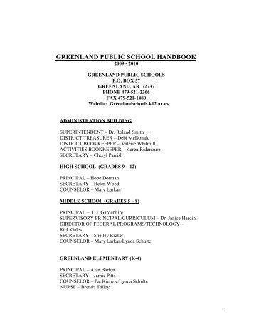 2009 - 2010 student handbook - Greenland School District, AR 72737