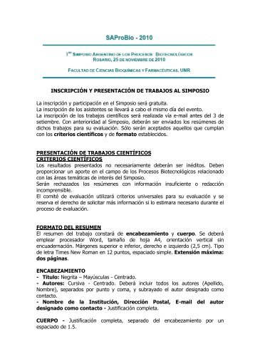 INSCRIPCIÃN Y PRESENTACIÃN DE TRABAJOS AL SIMPOSIO La ...