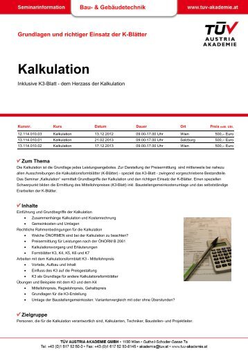 Kalkulation - TÃV Austria Akademie