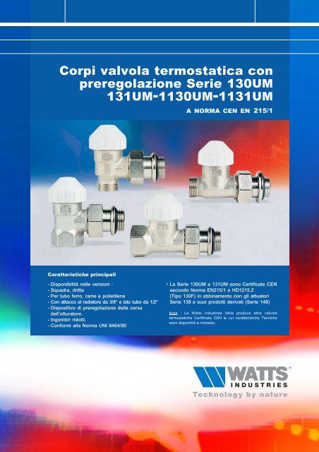 Corpi valvola termostatica con preregolazione ... - WATTS industries
