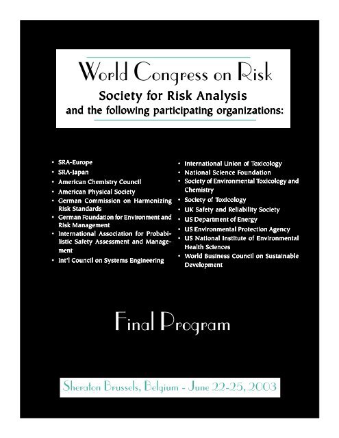 Final Program World Congress on Risk - The Society for Risk Analysis