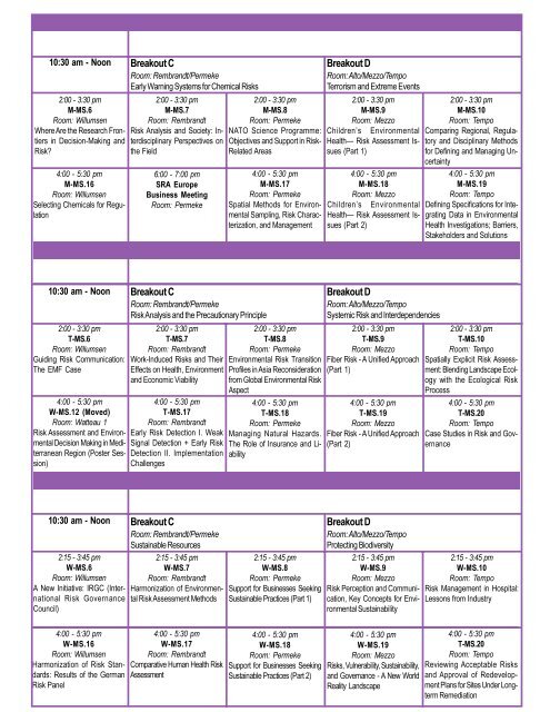 Final Program World Congress on Risk - The Society for Risk Analysis