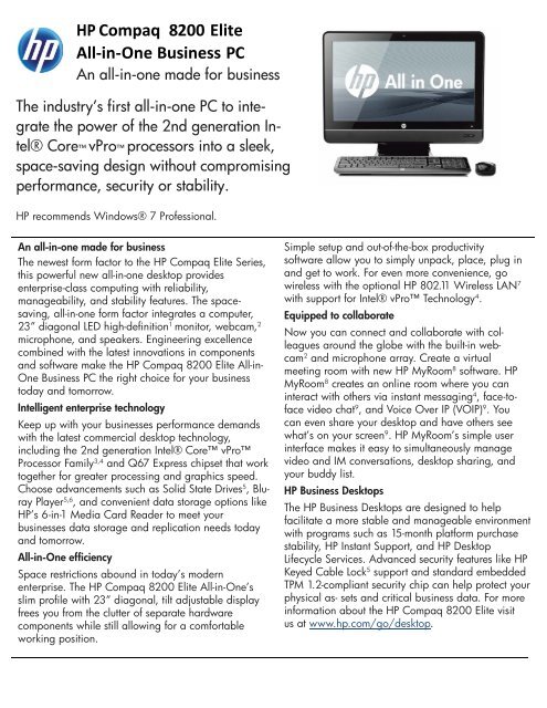 HP Compaq 8200 Elite All-in-One Business PC - HP - Hewlett Packard
