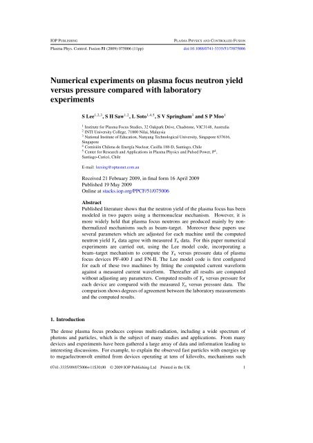 Numerical experiments on plasma focus neutron yield versus ...