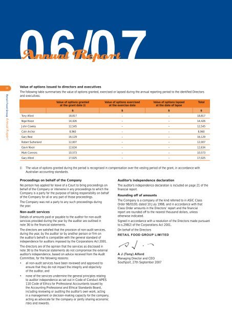 RFG Annual Report 2007 - Retail Food Group