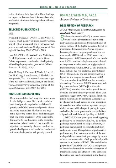 SCIENTIFIC REPORT 2004 - Sylvester Comprehensive Cancer Center