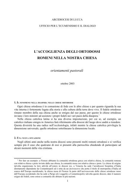 L'accoglienza degli ortodossi romeni nella nostra Chiesa