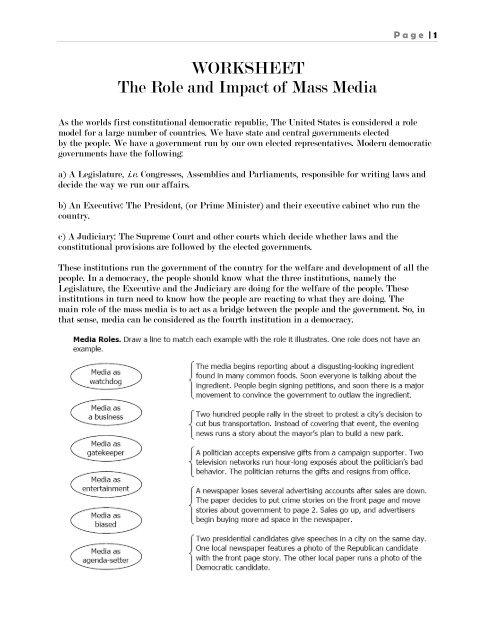 Worksheet The Role And Impact Of Mass Media