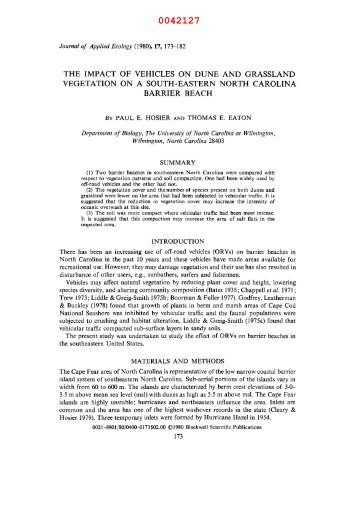 The Impact of Vehicles on Dune and Grassland Vegetation on a ...