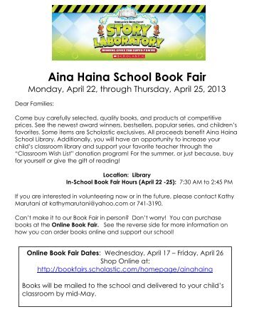 Website Book Fair Flyer to parents '13 - Aina Haina School