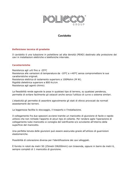 Scarica la scheda tecnica informativa di Cavidotto - Infobuild