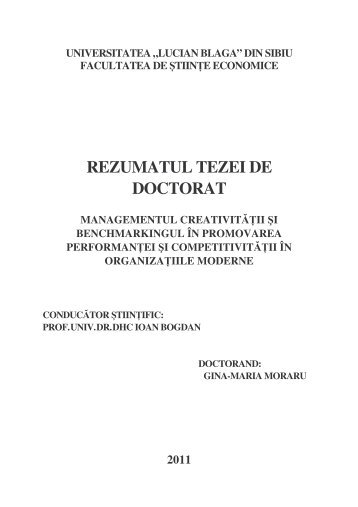 Moraru Gina-Maria Rezumat teza doctorat - Doctorate ULBS ...