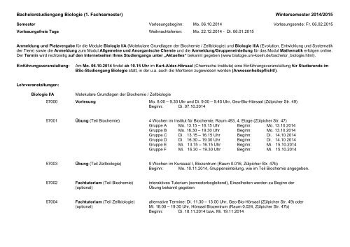 Wochenplan 1. Semester BSc