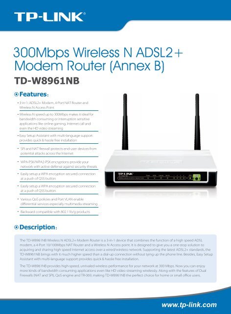300Mbps Wireless N ADSL2+ Modem Router (Annex B) - Mercateo