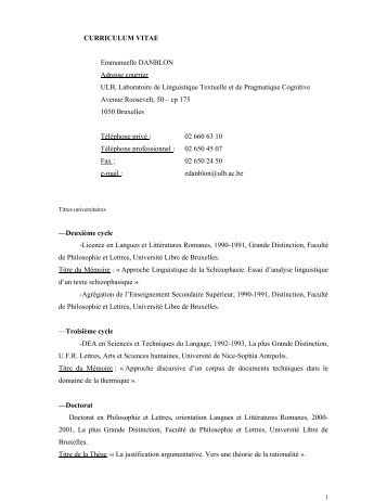 CURRICULUM VITAE Emmanuelle DANBLON Adresse ... - GRAL