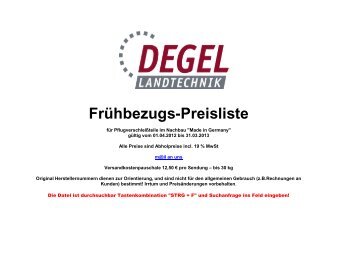 FrÃ¼hbezugsliste VerschleiÃteile - Degel Landtechnik - LeupoldsgrÃ¼n