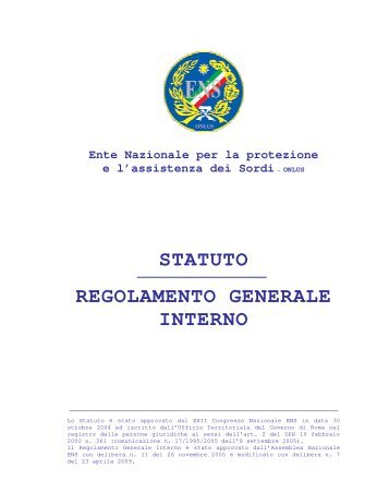 STATUTO REGOLAMENTO GENERALE INTERNO - ENS Veneto