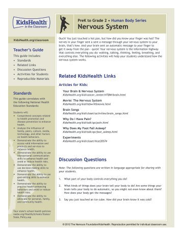 Teacher's Guide: Nervous System (PreK to Grade 2) - KidsHealth