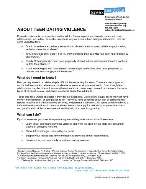 ABOUT TEEN DATING VIOLENCE - Thesafespace.org