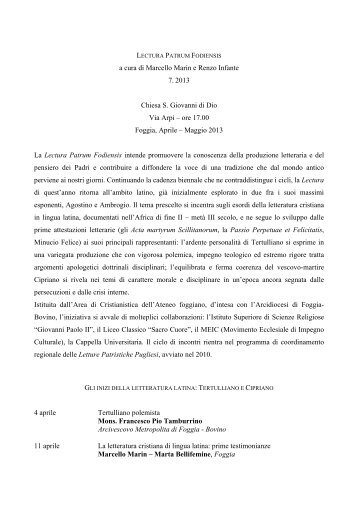 a cura di Marcello Marin e Renzo Infante 7. 2013 ... - Lettere e filosofia