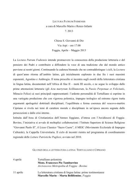 a cura di Marcello Marin e Renzo Infante 7. 2013 ... - Lettere e filosofia