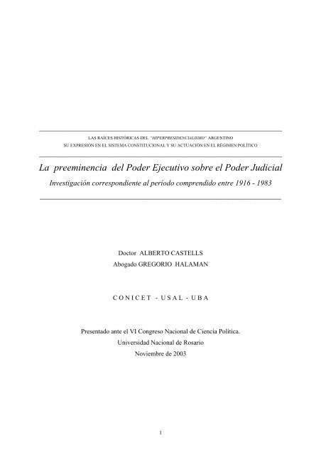 La preeminencia del Poder Ejecutivo sobre el Poder Judicial