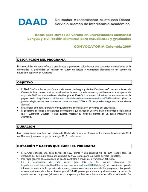 Convocatoria DAAD 2009 Cursos de Verano