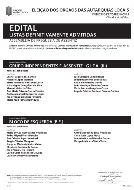 Listas - CÃ¢mara Municipal de Torres Novas