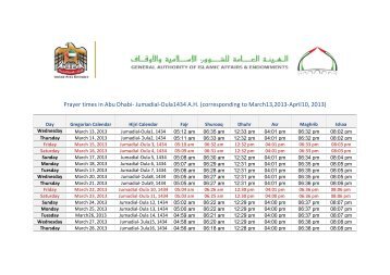 Prayer times in Abu Dhabi- Jumadial-Oula1434 A.H. (corresponding ...