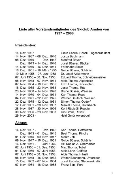 Liste aller Vorstandsmitglieder des Skiclub Amden von ... - SC Amden