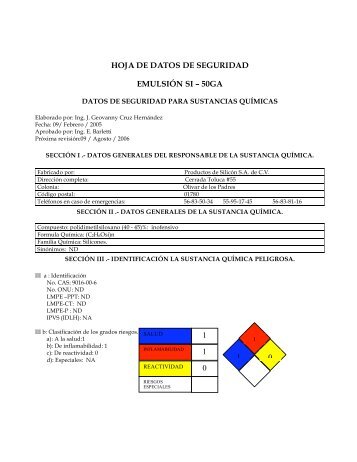 hoja de datos de seguridad emulsiÃ³n si â 50ga 1 ... - Silicona.com.mx