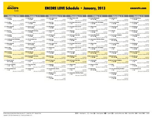ENCORE LOVE Schedule - January, 2013 - Starz