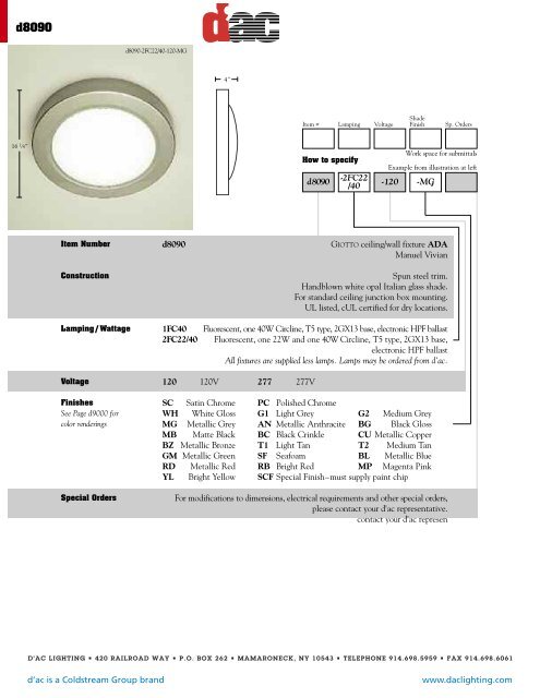 d8090 GIOTTO ceiling/wall fixture ADA - d'ac Lighting