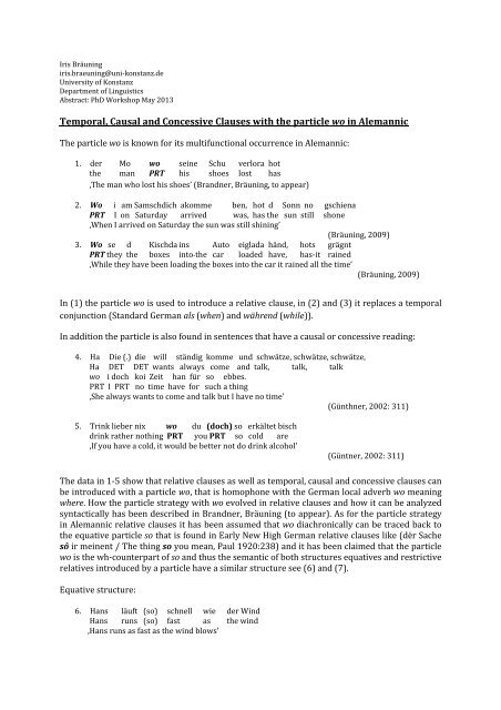 Temporal, Causal and Concessive Clauses with the particle wo in ...