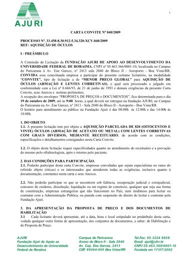 CARTA CONVITE NÂº 040/2009 PROCESSO NÂº. 33.458-8.30.912 ...