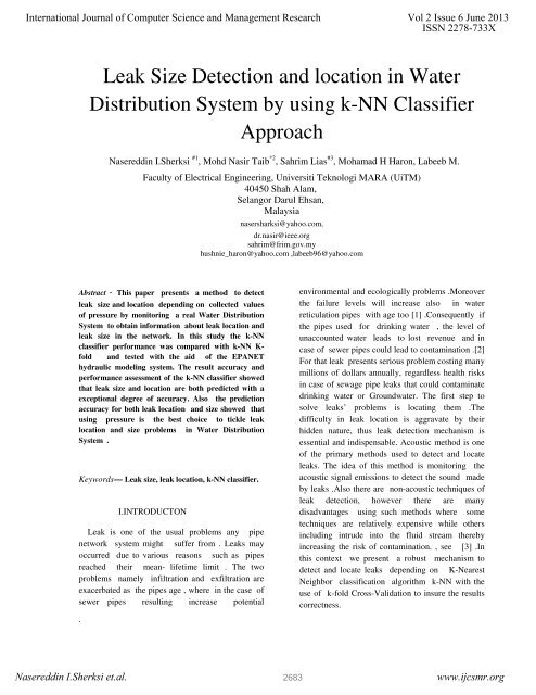Leak Size Detection and location in Water Distribution ... - ijcsmr