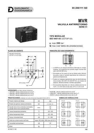65 200/111 SD VALVULA ANTIRRETORNO - Duplomatic