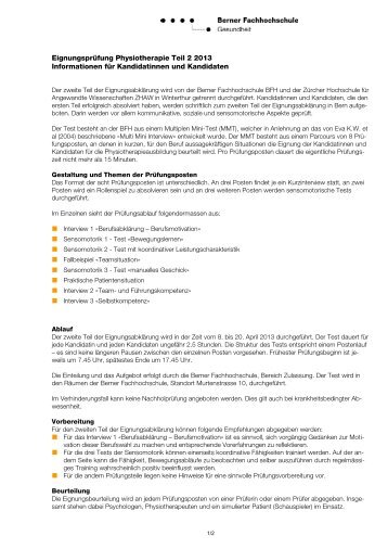EignungsprÃ¼fung Physiotherapie Teil 2 2013 Informationen fÃ¼r ...