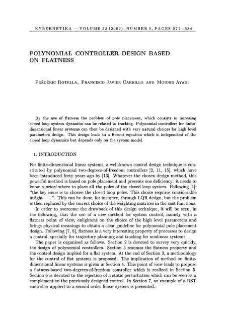 polynomial controller design based on flatness - Kybernetika