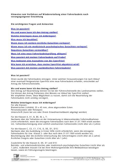 Hinweise Zum Verfahren Auf Wiedererteilung Einer Fahrerlaubnis