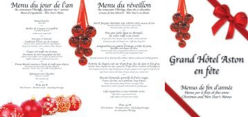 Grand HÃ´tel Aston en fÃªte Menus de fin d'annÃ©e Menus per le feste ...