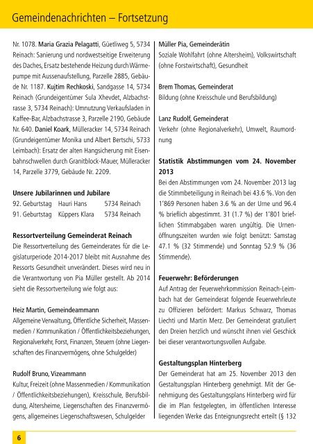 Das informative Monatsmagazin für Reinach 12 / 2013 - dorfheftli