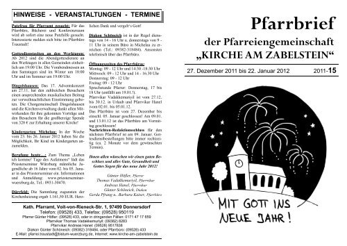 Pfarrbrief der Pfarreiengemeinschaft „KIRCHE AM ZABELSTEIN“