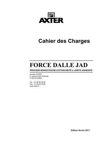 Cahier des charges FORCE Dalle JAD - Axter